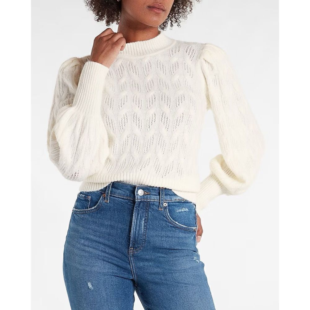 Express XLarge Mock Neck Balloon Sleeves Sweater Color: off white